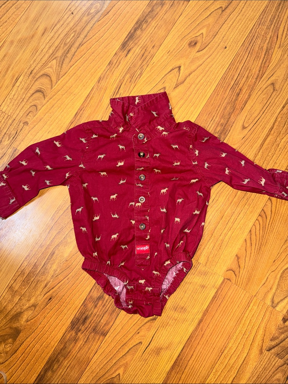 Wrangler Maroon Baby One-Piece Bodysuit with Tiny Tan Animal Print